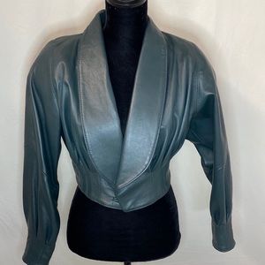 Vintage Forest Green Leather Cropped Jacket